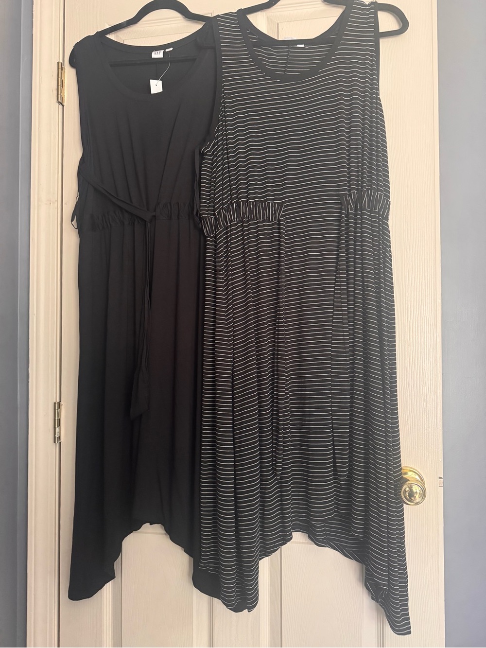 2-for-1 GAP Asymmetrical Black & Black-Striped Sleeveless Dresses